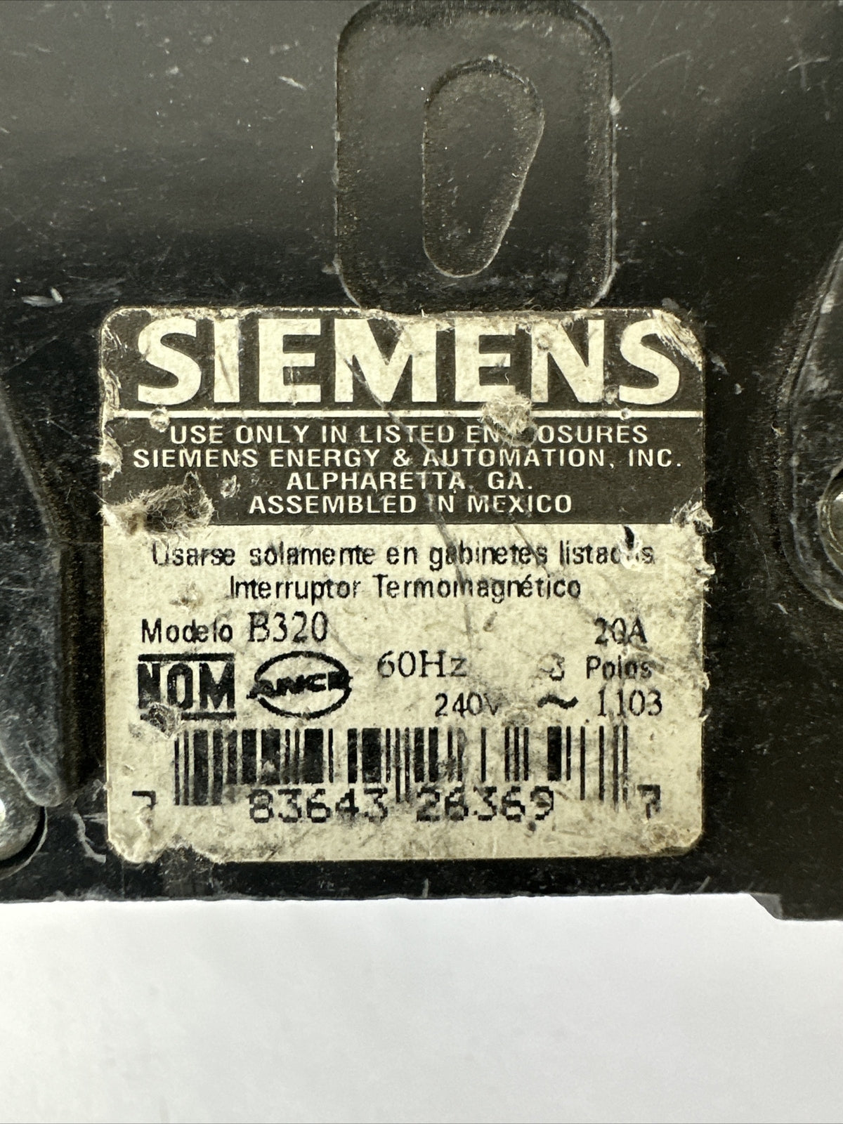 SIEMENS B320 CIRCUIT BREAKER 240VAC 20AMP 3POLE TYPE BL