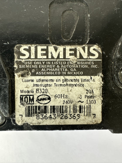 SIEMENS B320 CIRCUIT BREAKER 240VAC 20AMP 3POLE TYPE BL