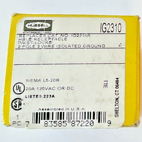 HUBBELL IG2310 RECEPTACLE 2POLE 3 WIRE 20A 125VAC/DC ****LOTOF2****