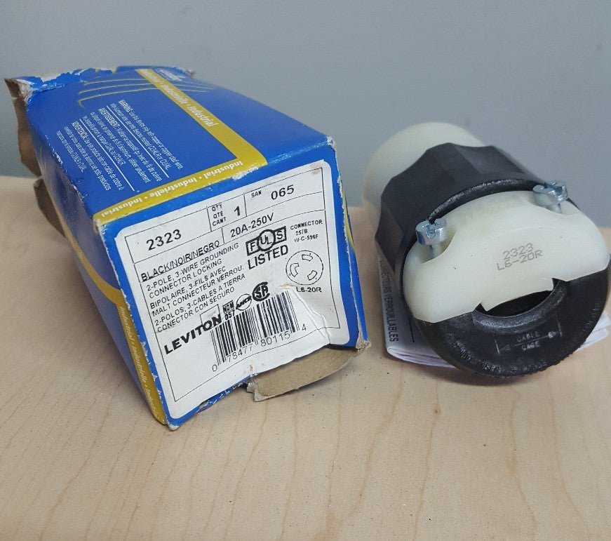 LEVITON 2323  TWIST LOCK  2pole-3wire Black 20A-250V IN BOX