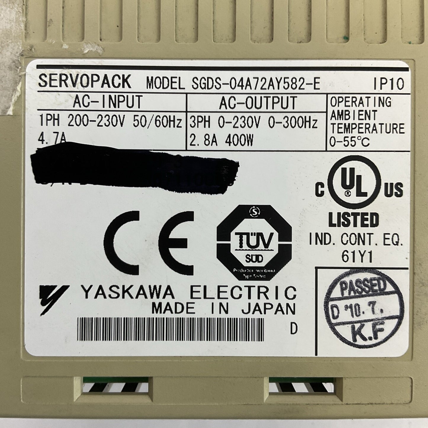 YASKAWA SGDS-04A72AY582-E SERVOPACK 230VAC SERVO DRIVE