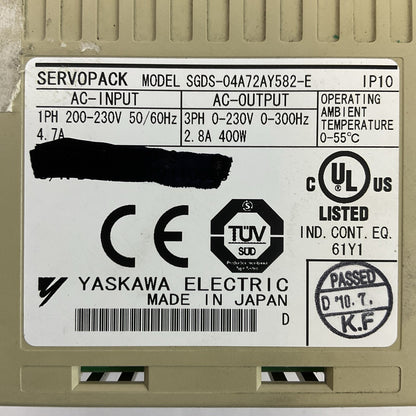 YASKAWA SGDS-04A72AY582-E SERVOPACK 230VAC SERVO DRIVE