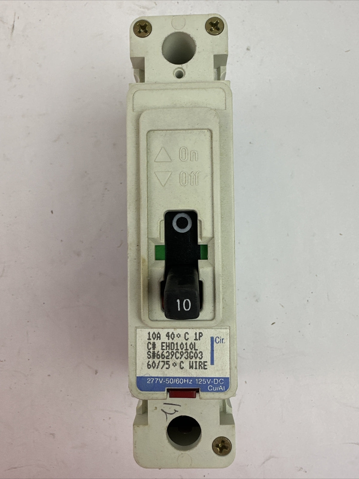 WESTINGHOUSE EHD1010L SER C INDUSTRIAL CIRCUIT BREAKER 10A 1P 277VAC 125VDC
