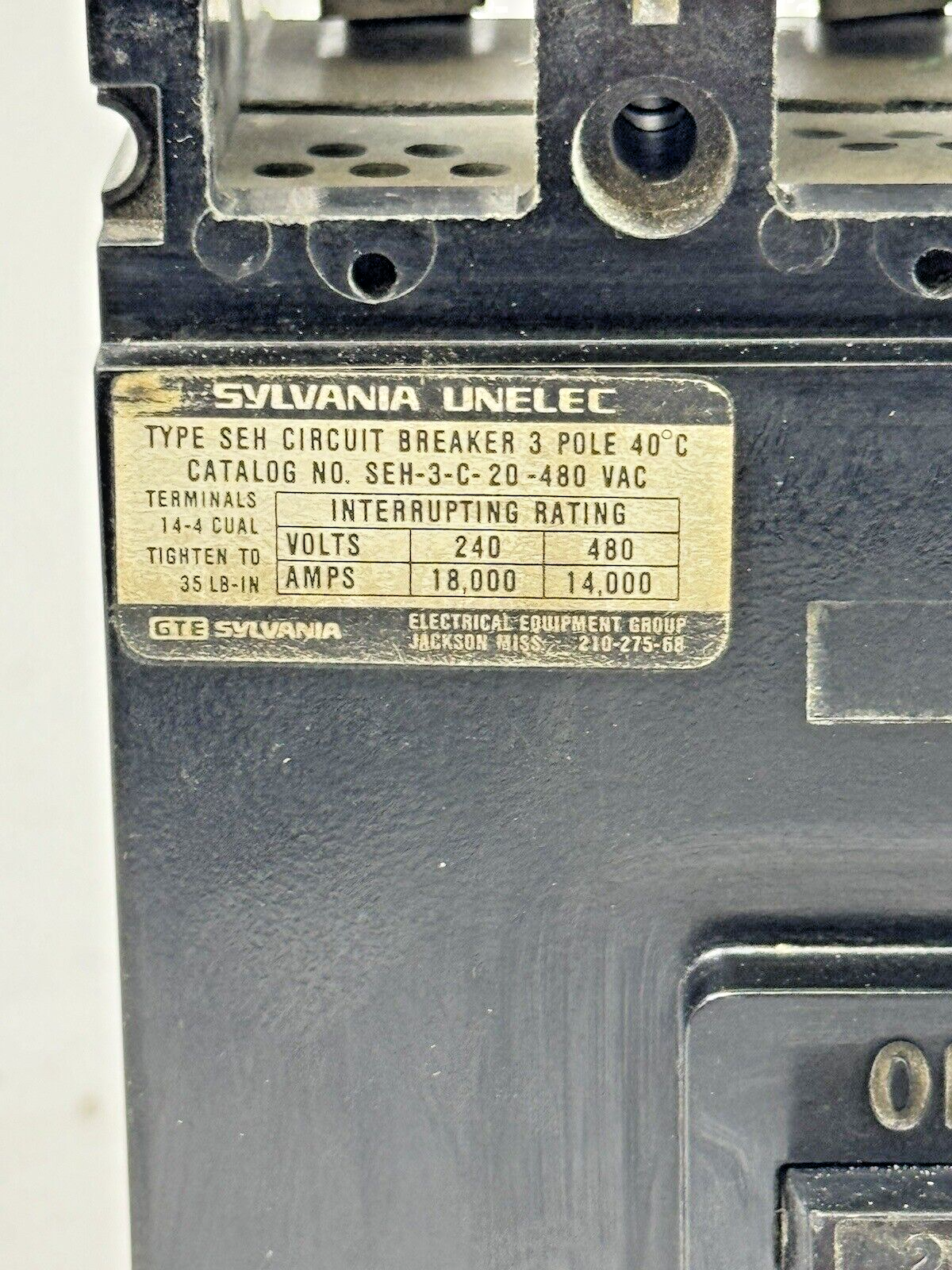 SYLVANIA / CHALLENGER - SEH-3-C-20 - CIRCUIT BREAKER - 20 A, 480 VAC, 3 POLE
