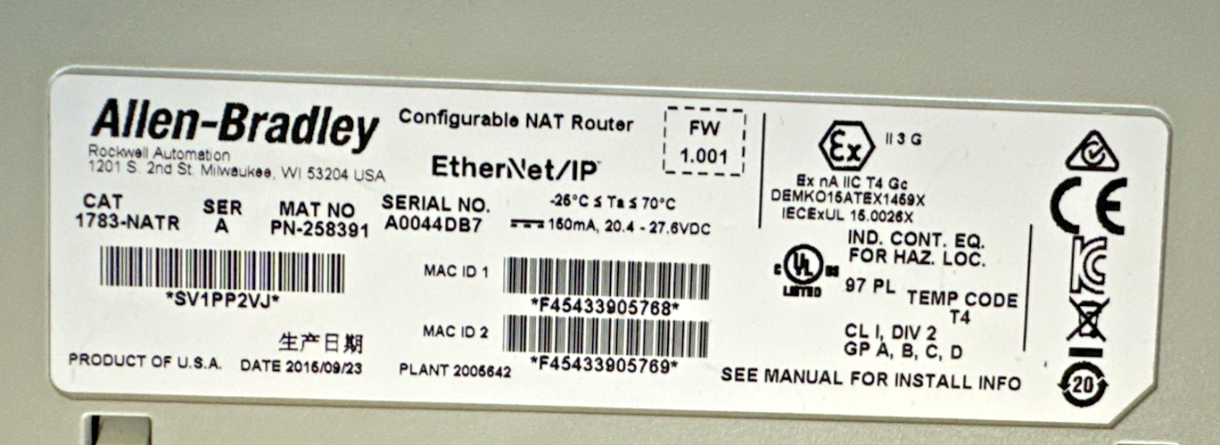 ALLEN-BRADLEY1783-NATR CONFIGURABLE NAT ROUTER FW 1.001 W/O MEM.CARD&WIRE TERM.