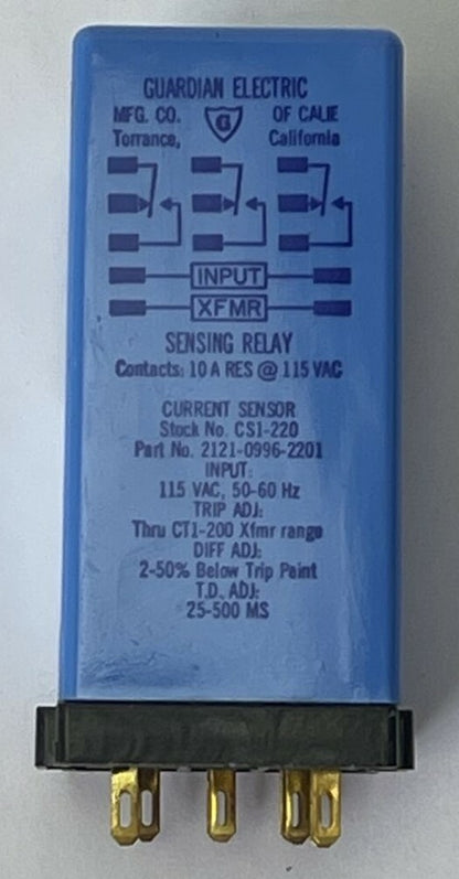GUARDIAN ELECTRIC IR-CS1-220 CURRENT SENSOR 115VAC SENSING RELAY 10A RES@115VAC