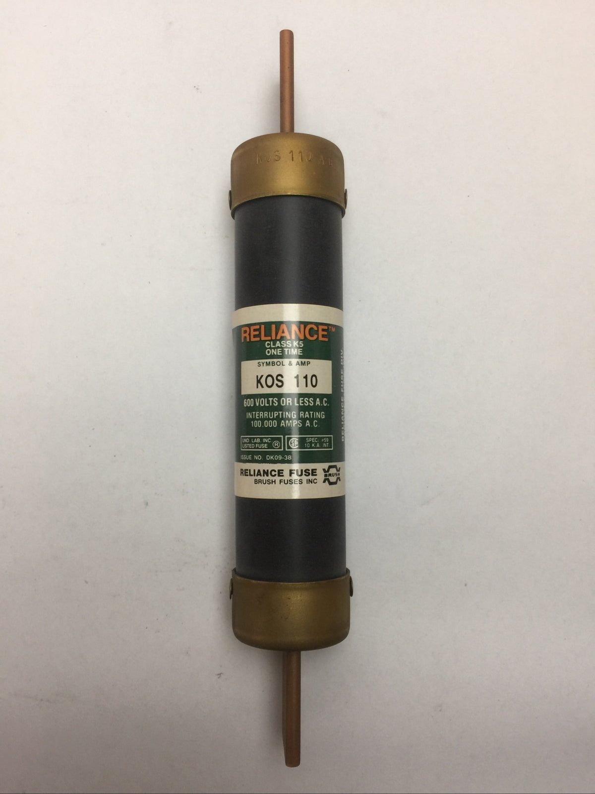RELIANCE KOS110 CLASS K5 ONE TIME FUSE 110AMP 600VAC