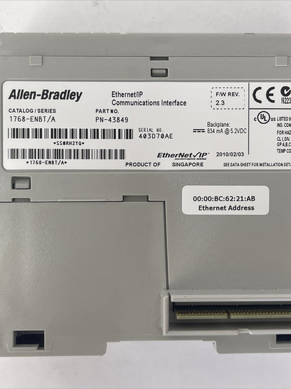 ALLEN BRADLEY 1768-ENBT ETHERNET/IP COMMUNICATIONS INTERFACE SER A F/W REV 2.3