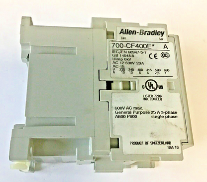 ALLEN BRADLEY 700-CF400E*CONTROL RELAY SER.A 600VAC 25A 3PH