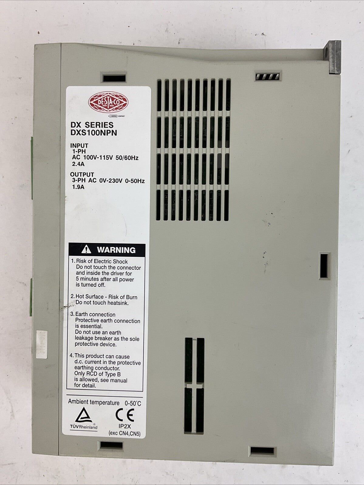 DESTACO DXS100NPN DX SERIES DRIVER OUTPUT 3PH 0-230VAC 1.9A INPUT 1PH 100-115VAC