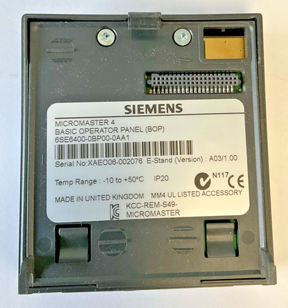 SIEMENS 6SE6400-0BP00-0AA1 BASIC OPERATOR PANEL VER.A03/1.00