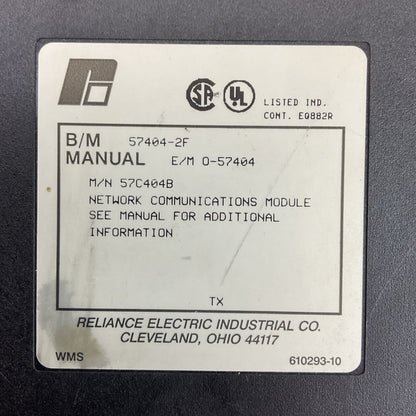 RELIANCE ELECTRIC 57C404B NETWORK COMMUNICATIONS MODULE 57404-2F