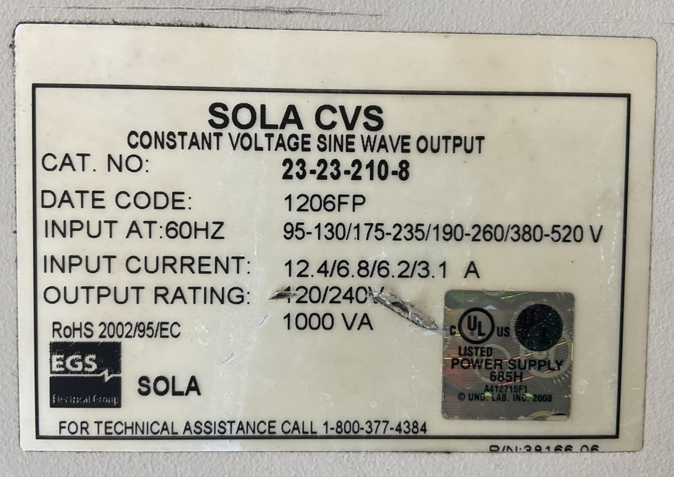 SOLA CVS 23-23-210-8 VOLTAGE REGULATOR OUTPUT 120/240V 1000VA