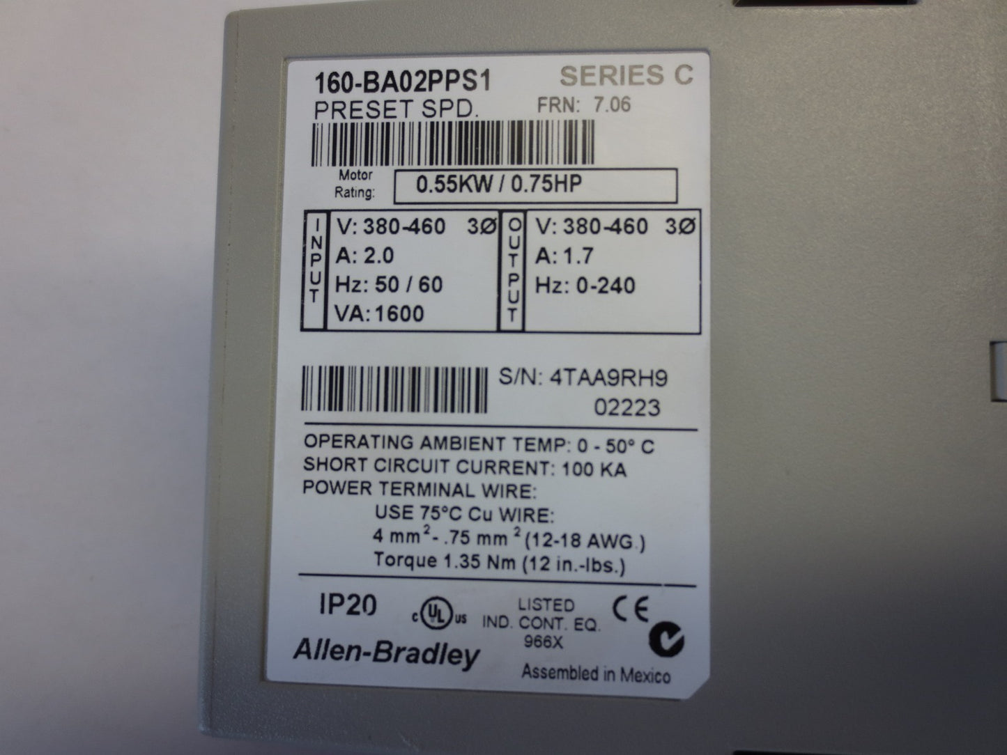 ALLEN-BRADLEY 160-BA02PPS1 W/ 160-B1 & 160-P1 - SMART SPEED CONTROLLER AC DRIVE