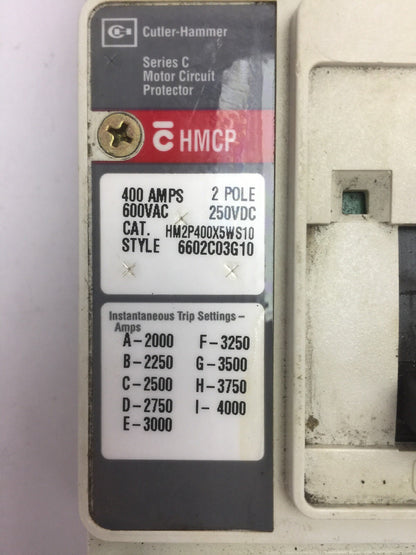 CUTLER HAMMER HM2P400X5WS10 MOTOR CIRCUIT PROTECTOR 400A 600VAC 250VDC 2 POLE