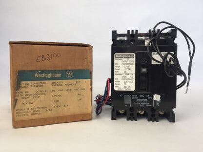 WESTINGHOUSE EB3100 CIRCUIT BREAKER 100AMP 3POLE 240VAC 2609D39G24 4979D06G03
