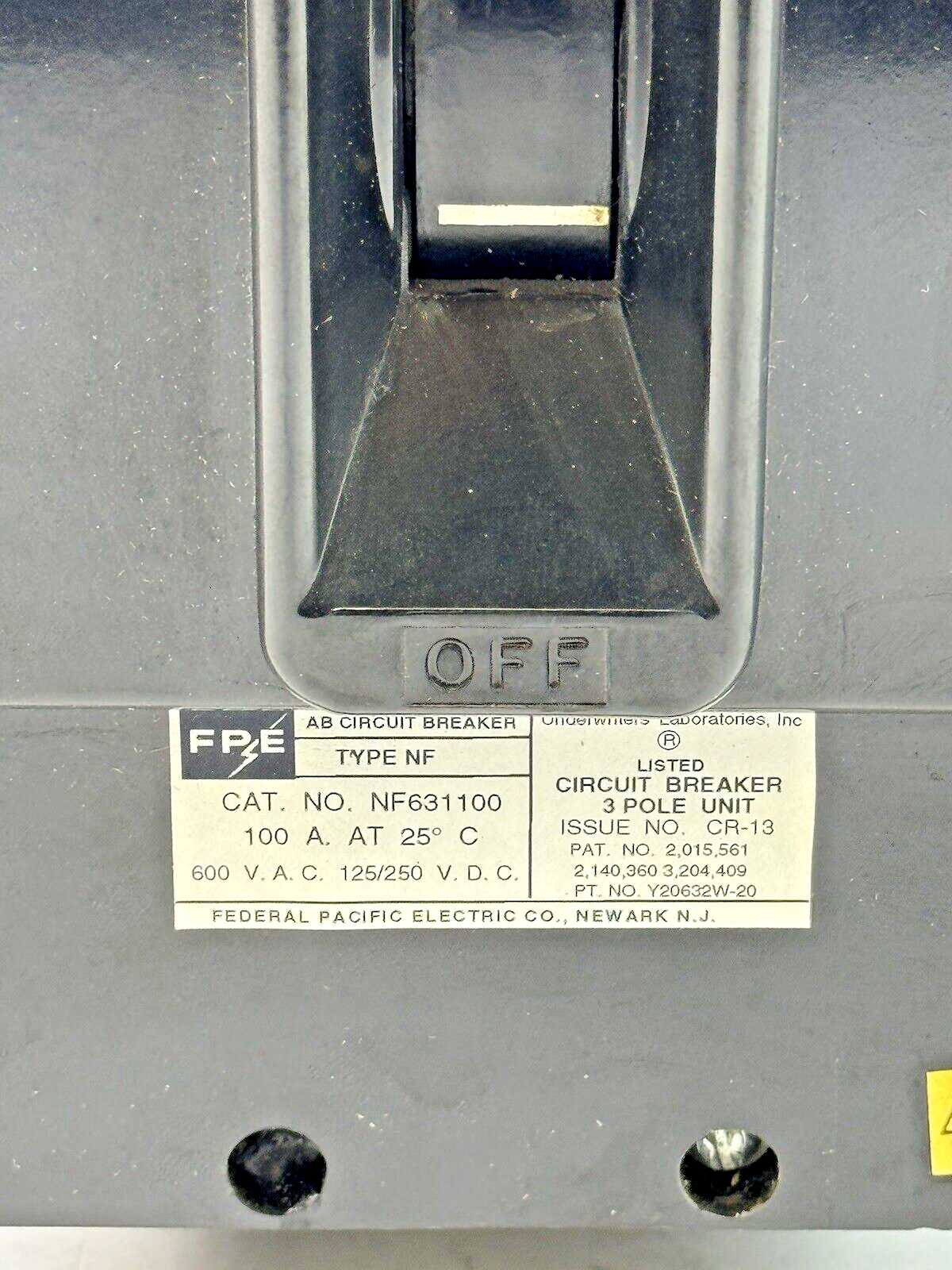 FEDERAL PACIFIC / FPE - NF631100 - CIRCUIT BREAKER - 3 POLE/600VAC/100A - NEW***