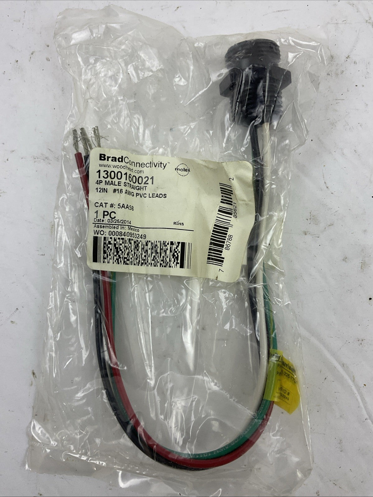 BRAD CONNECTIVITY 1300160021 4P MALE STRAIGHT CONNETOR 5AA58