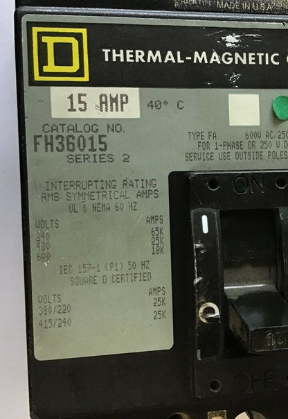 SQUARE D FH36015 CIRCUIT BREAKER 15A 600VAC