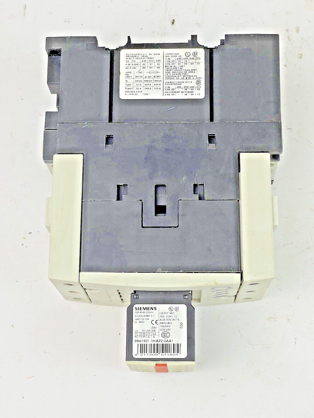 SIEMENS - 3RT1045-1BB44-3MA0 - CONTACTOR & 3RH1921-1HA22-3AA1 & 3RT1926-1BB00