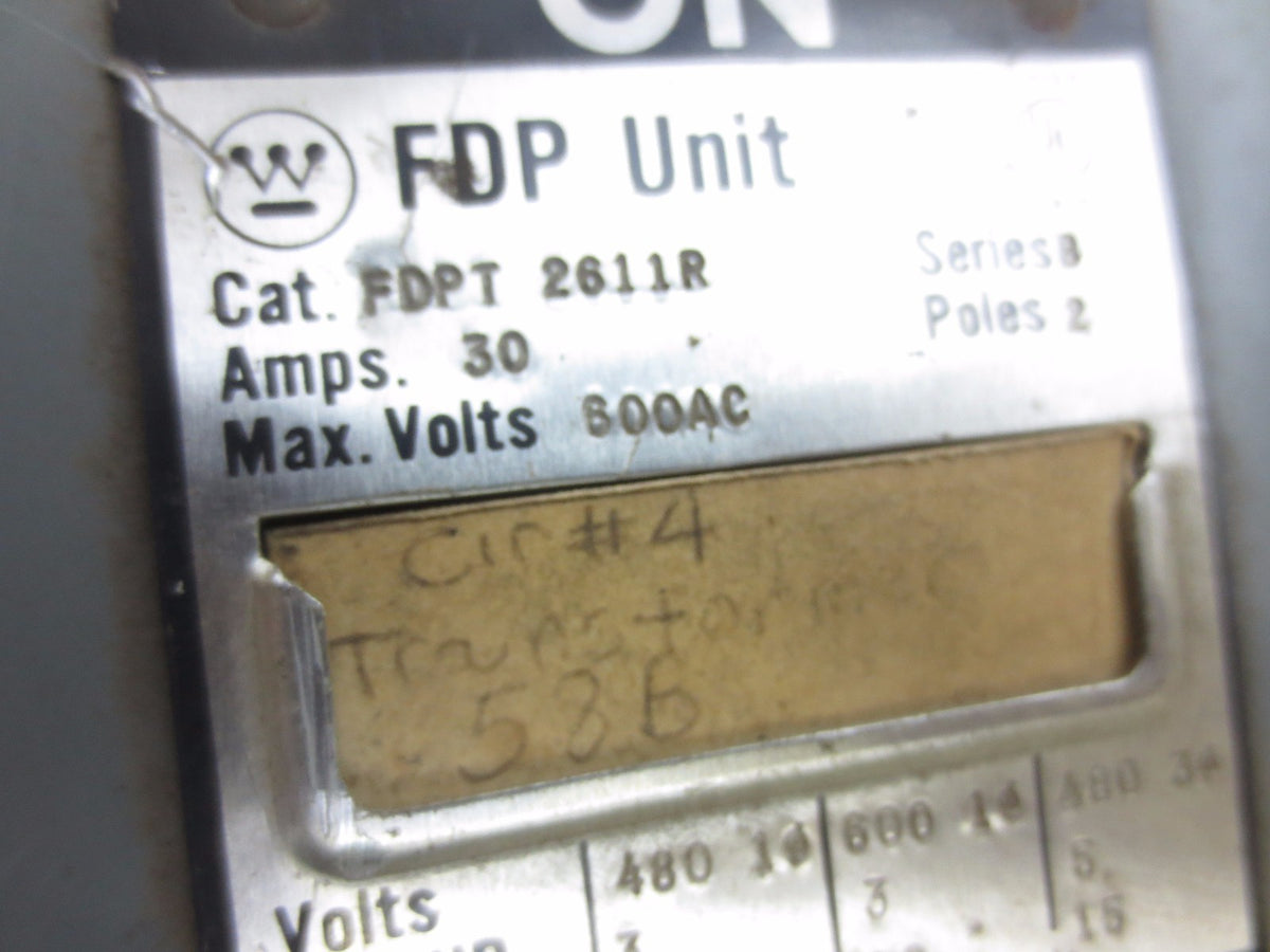WESTINGHOUSE FDPT2611R TWIN PANEL SWITCH / BUS PLUG - 600V, 30A, 2-POLE