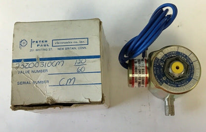 PETER PAUL 23Z00310CM VALVE 120V 60HZ 8.7WATTS P.S.I. 75 SER.CM 3/32 3/32