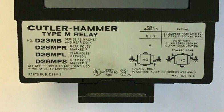 CUTLER HAMMER D23MR40A TYPE "M" RELAY SERIES A3  4N.O.-0N.C.