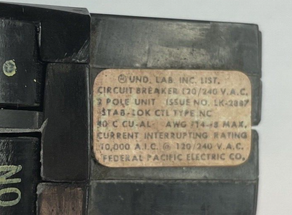 FEDERAL PACIFIC NC230 CIRCUIT BREAKER 30A 120/240VAC  2POLE TYPE NC