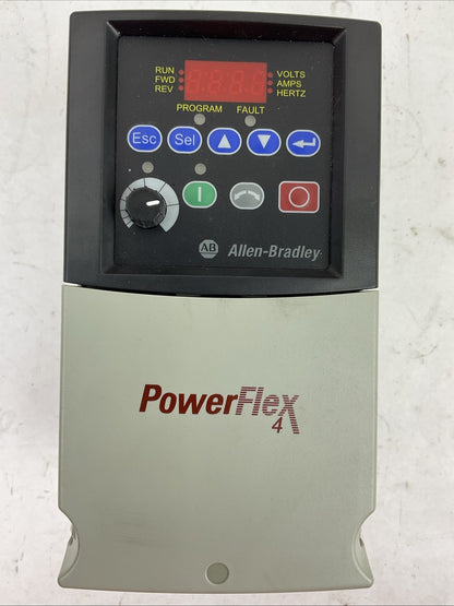 ALLEN BRADLEY 22A-D6P0N104 SER A FRN: 6.01 AC DRIVE 2.2kW 3.0HP OUTPUT 0-460VAC