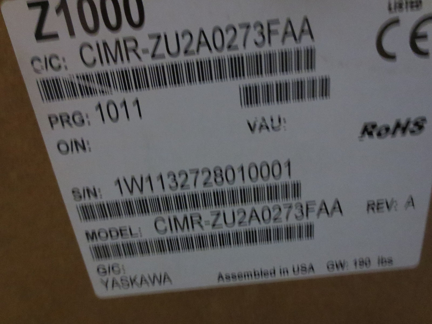 YASKAWA CIMR-ZU2A0273FAA INVERTER / DRIVE - Z1000 - 0-240V, 273A NEW SURPLUS
