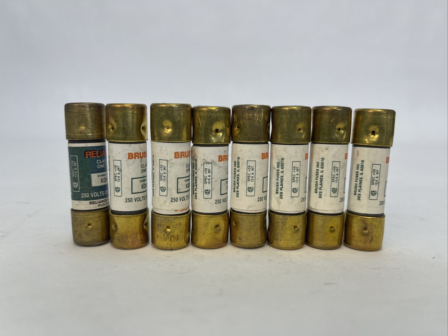 RELIANCE/BRUSH KON10 ONE TIME CLASS K5 FUSE 10AMP 250VAC (LOT OF 8)