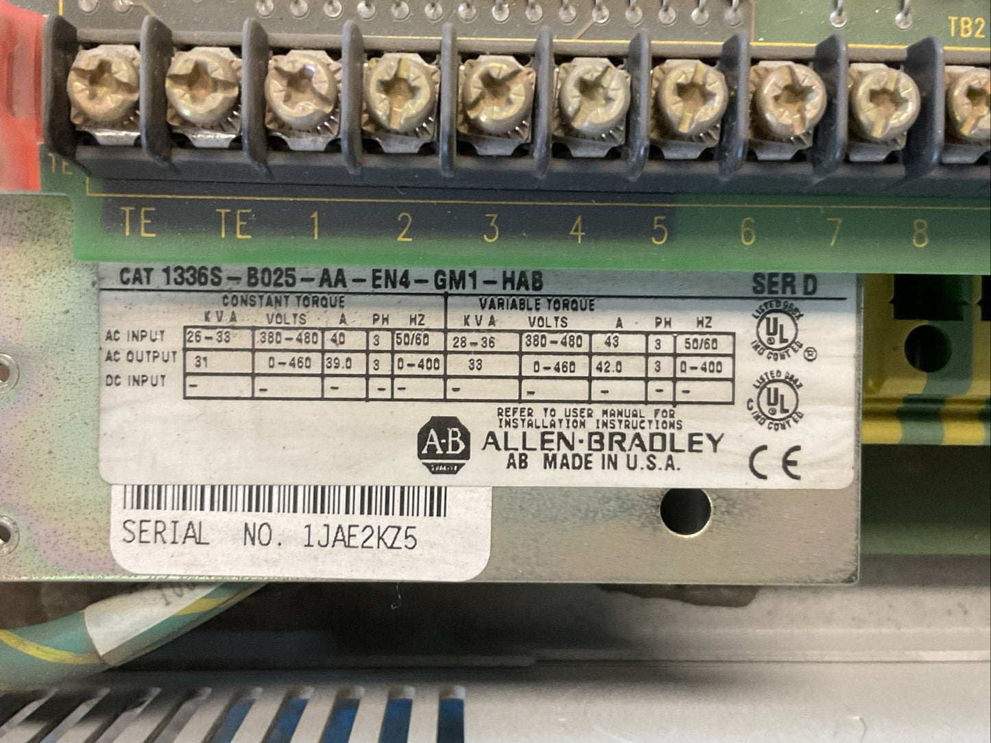 ALLEN BRADLEY 1336S-B025-AA-EN4-GM1-HAB SER D 1336 PLUS SENSORLESS VECTOR DRIVE