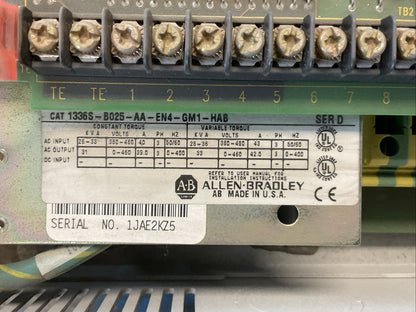 ALLEN BRADLEY 1336S-B025-AA-EN4-GM1-HAB SER D 1336 PLUS SENSORLESS VECTOR DRIVE