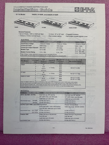 ETA X482R-S00-0500-4-44X44-19-048 COMPACT POWER DISTRIBUTION -72VDC..+72VDC 800A