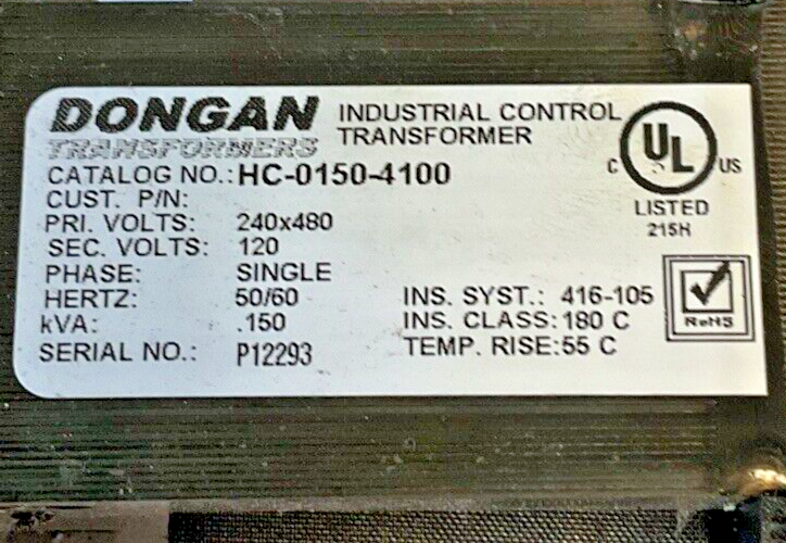 DONGAN HC-0150-4100 TRANSFORMER 240/480V 1PH 50/60HZ .150KVA