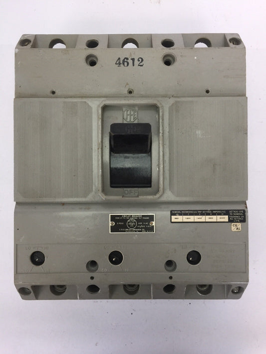 ITE CIRCUIT BREAKER TYPE ET-75 225AMP HJ FRAME 600VAC 125/250VDC 3P ADJ MAG TRIP