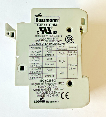 BUSSMANN CHM FUSE CLIPS MIDGET 10X38 690V 32A 3W****LOTOF3****