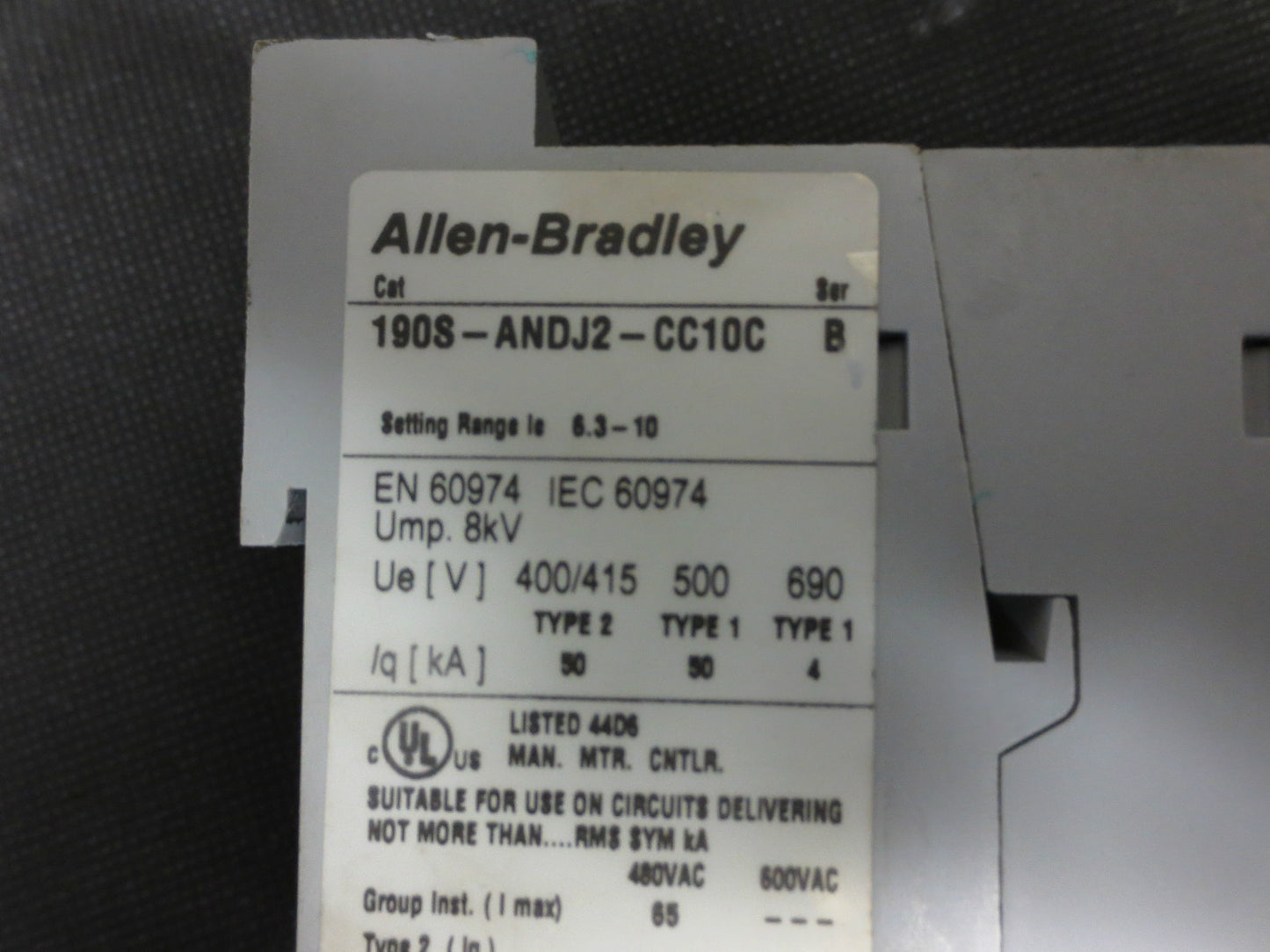 ALLEN-BRADLEY 190S-ANDJ2-CC10C / 140M-C2E-C10 / 100-C09Z*10 STARTER CONTACTOR