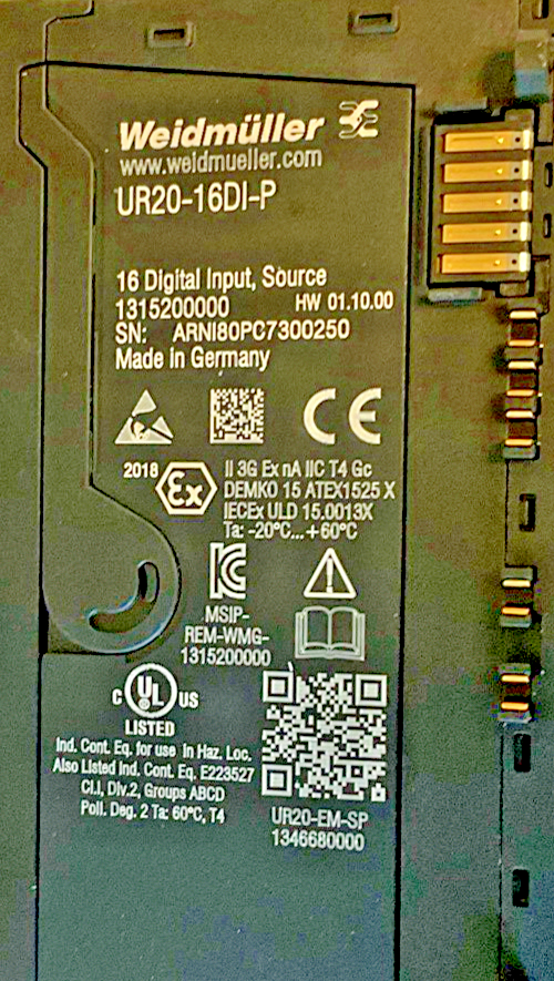 WEIDMULLER UR20-16DI-P DIGITAL INPUT MODULE 24VDC ****LOTOF4****