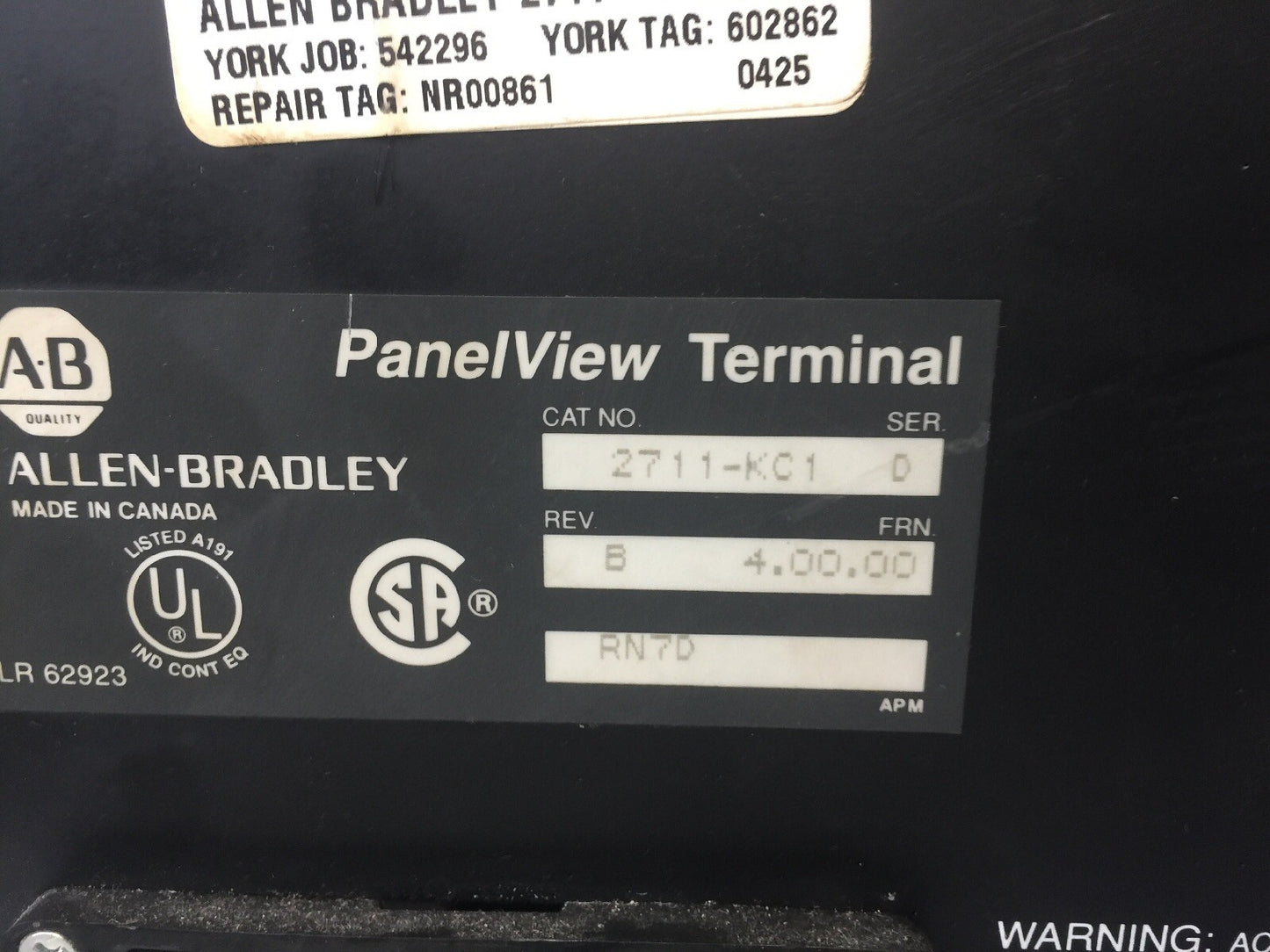 ALLEN BRADLEY 2711-KC1 PANELVIEW SER D REV B FRN 4.00.00 115/230VAC 80W