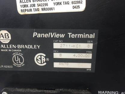 ALLEN BRADLEY 2711-KC1 PANELVIEW SER D REV B FRN 4.00.00 115/230VAC 80W