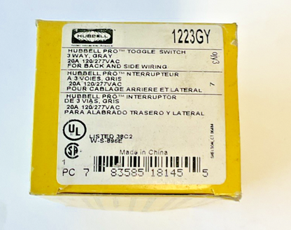 HUBBELL 1223GY TOGGLE SWITCH 3POS. 20A 120/277VAC ***LOTOF3***