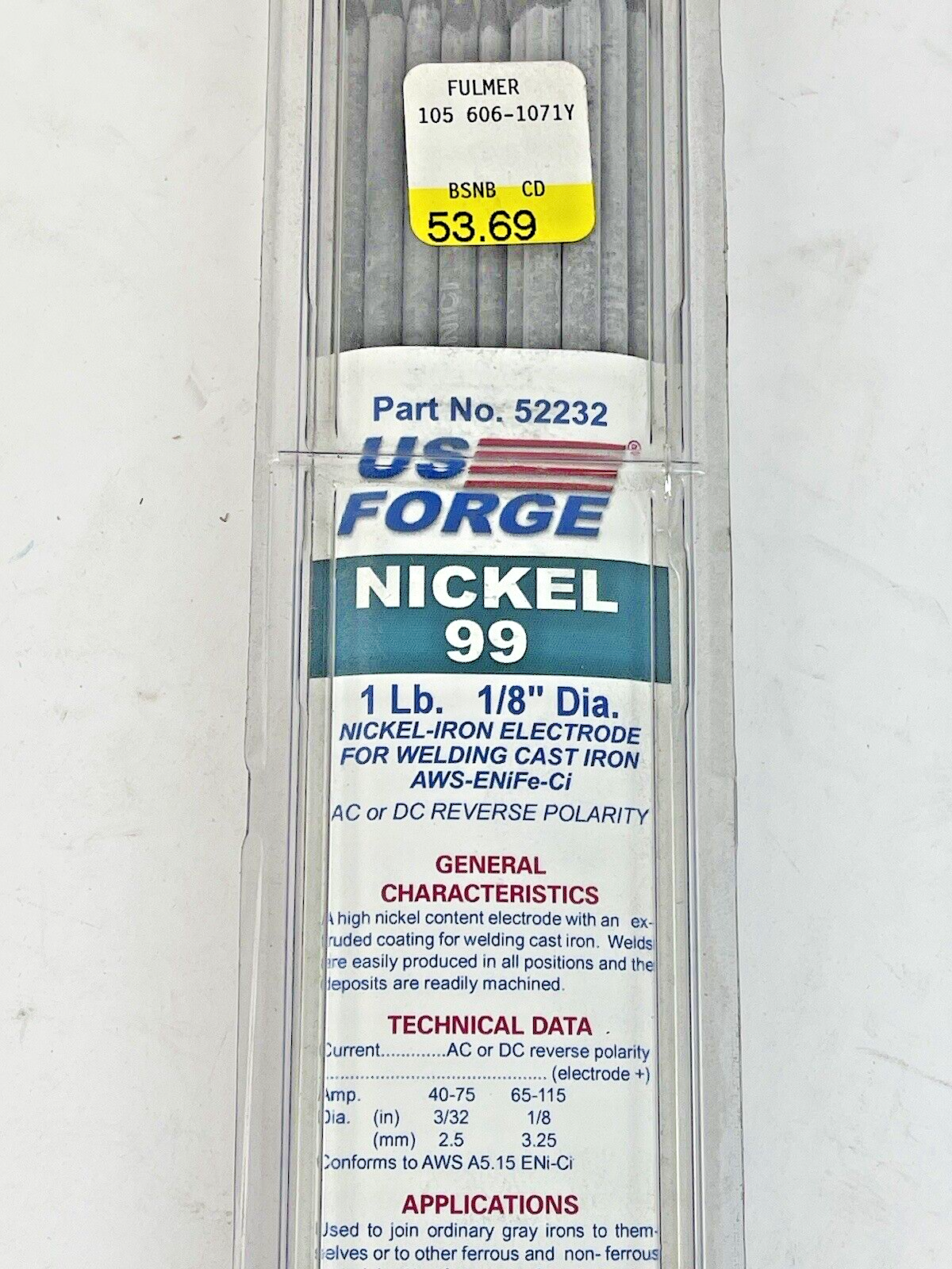 US FORGE - 52232 -  WELDING ELECTRODES - NICKEL 99, 1/8 x 14", 1 lb