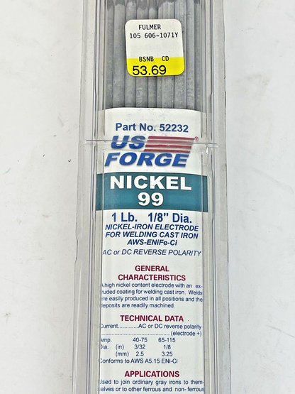 US FORGE - 52232 -  WELDING ELECTRODES - NICKEL 99, 1/8 x 14", 1 lb