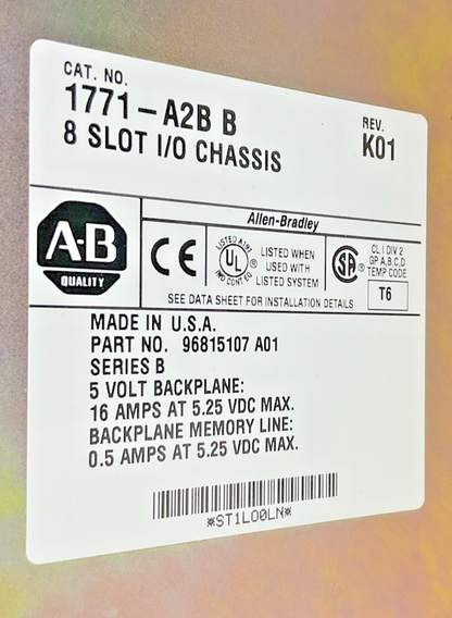 ALLEN BRADLEY 1771-A2B SER.B 8 SLOT I/O CHASSIS REV.K01
