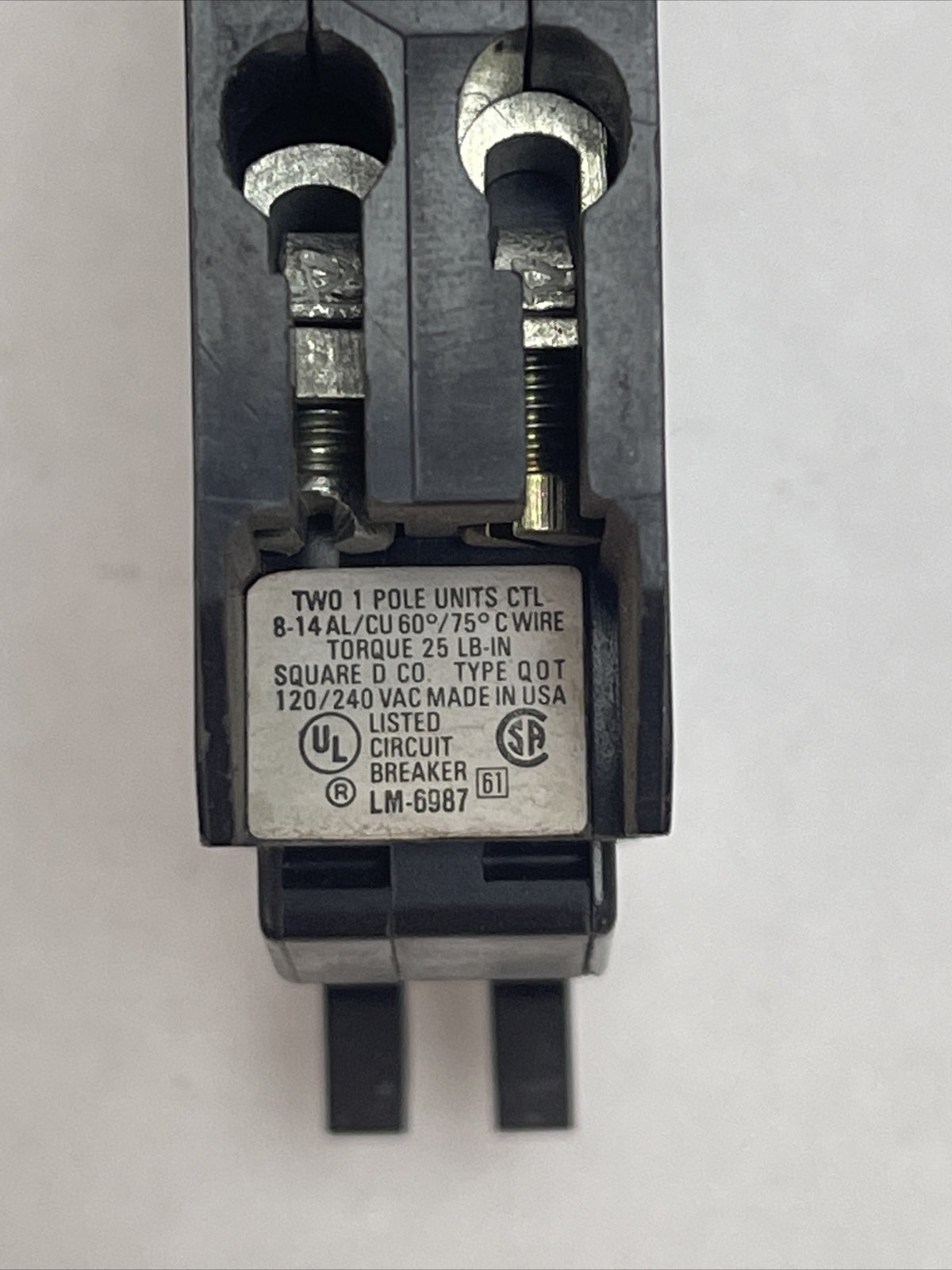 SQUARE D QOT1520 CIRCUIT BREAKER 15A 20A 120/240 VAC TWO 1 POLE UNITS CTL