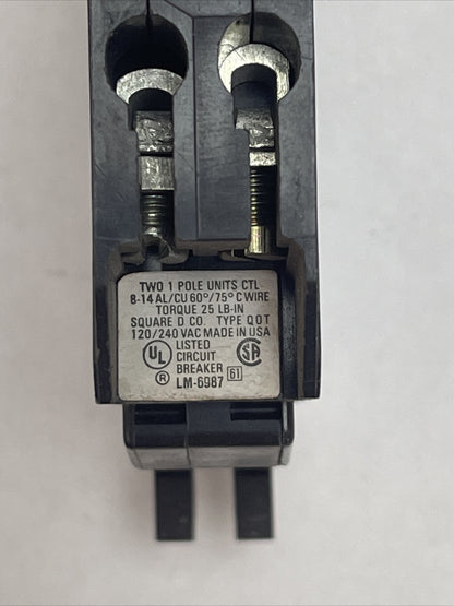 SQUARE D QOT1520 CIRCUIT BREAKER 15A 20A 120/240 VAC TWO 1 POLE UNITS CTL