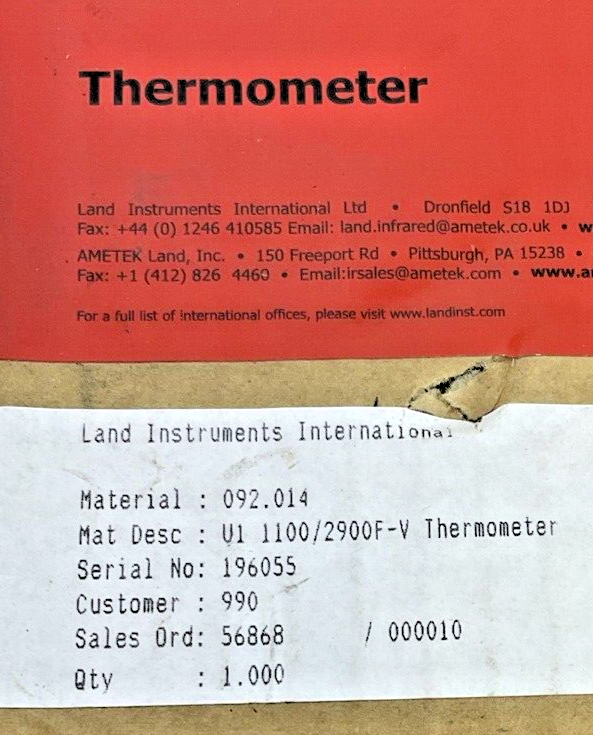 AMETEK / LAND 092.014 THERMOMETER U1 1100/2900F-V