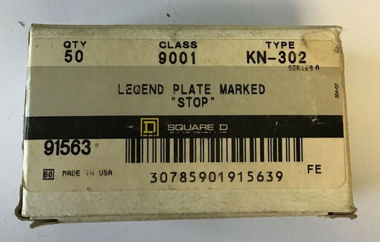 SQUARE D LEGEND PLATE "STOP" 9001 KN-302 ****LOTOF42****