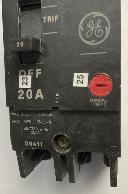 GE TEY220 CIRCUIT BREAKER 20A 480VAC 2POLE 250VDC